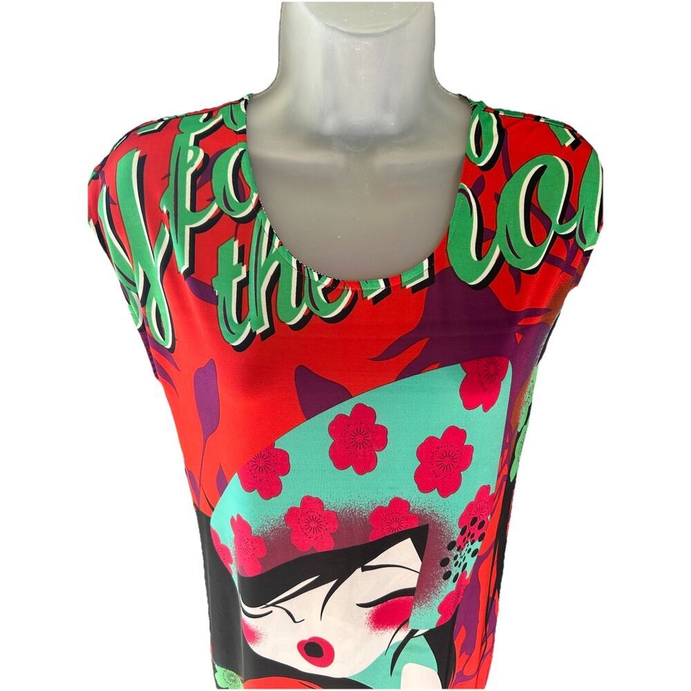Vintage Just Cavalli Geisha Pop Art Dress Y2K Roberto Cavalli Shift Tunic Sz 4 - Picture 2 of 11